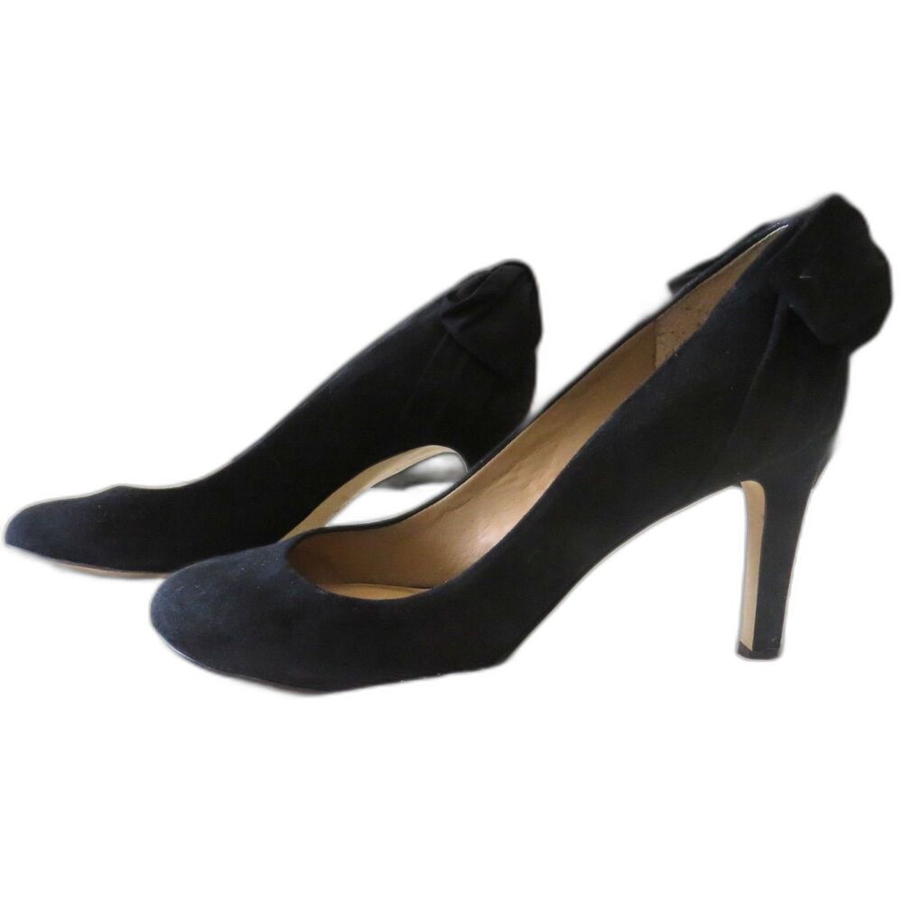 Ann Taylor Chic Black Suede Pumps with Bow Accent Back Heel  9.5  EUC